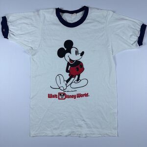 Vintage Disney Mickey Mouse Shirt Mens Small White Ringer Walt Disney World 70s